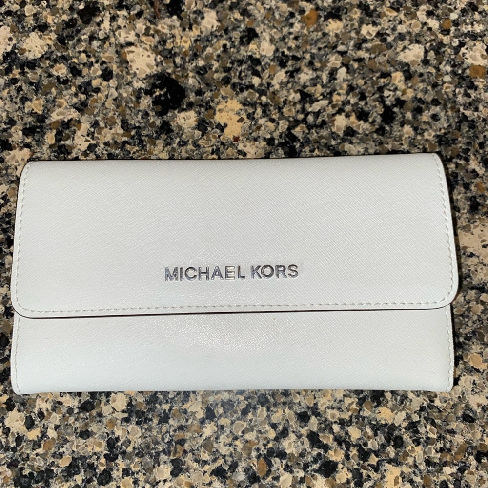 White Michael Kors tri fold wallet